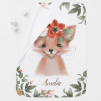 cute woodland fox floral baby blanket