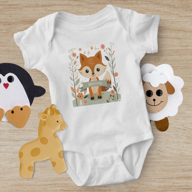 Cute Woodland fox, forest animals, gender neutral Baby Bodysuit (Cute Woodland Fox, Gender Neutral Baby Bodysuit.)