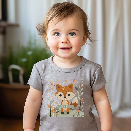 Cute Woodland fox forest animals gender neutral Baby T_Shirt