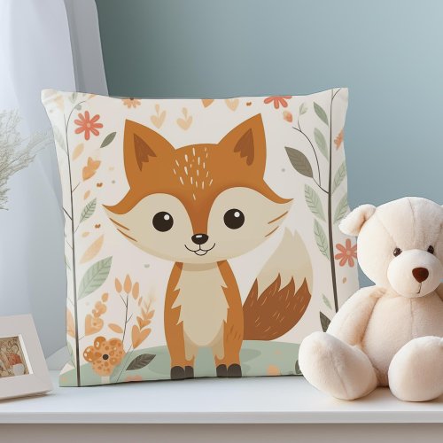 Cute Woodland Fox Gender Neutral Nursery Pillow Throw Pillow