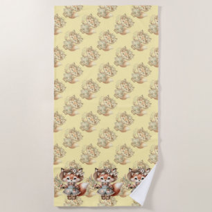 Cute Woodland Fox Girl Wearing Cottagecore Outfit Beach Towel