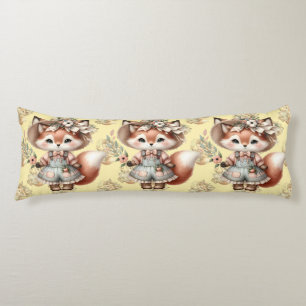 Cute Woodland Fox Girl Wearing Cottagecore Outfit Body Pillow