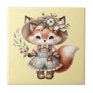 Cute Woodland Fox Girl Wearing Cottagecore Outfit Ceramic Tile