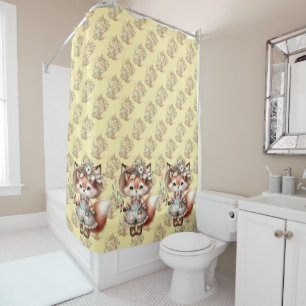Cute Woodland Fox Girl Wearing Cottagecore Outfit Shower Curtain