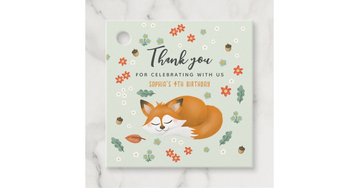 Cute Woodland Fox Kids Birthday Thank You Favor Tags | Zazzle