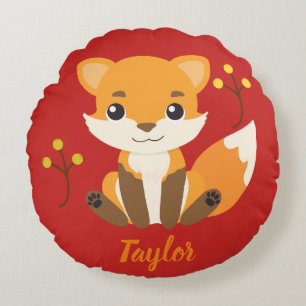 Cute Woodland Fox Nursery Round Pillow