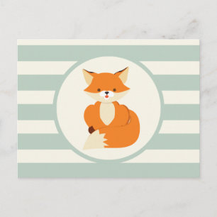 Cute Woodland Fox on Sage Green Stripes Postcard