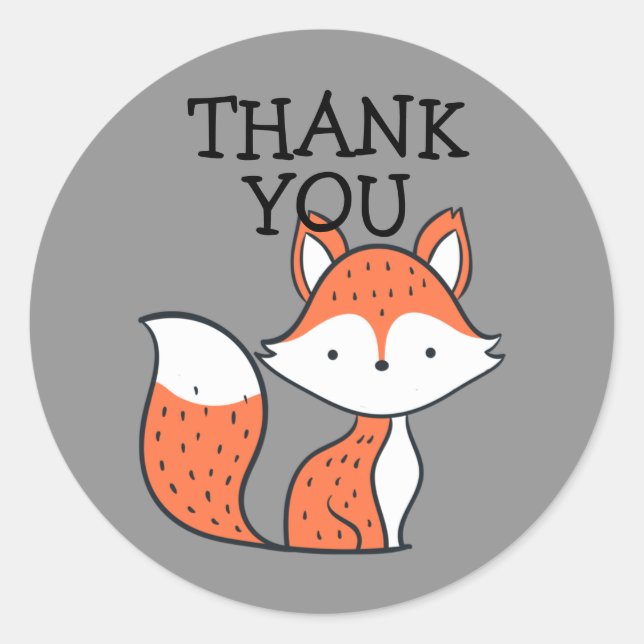Cute Woodland Fox Orange Gray Thank You Classic Round Sticker (Front)