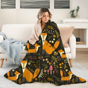 Cute Woodland Fox Pattern Bedroom or Nursery Fleece Blanket