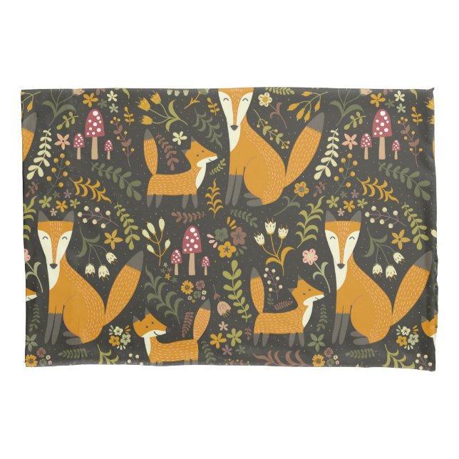Cute Woodland Fox Pattern Bedroom or Nursery Pillow Case (Front)