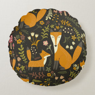 Cute Woodland Fox Pattern Bedroom or Nursery Round Pillow