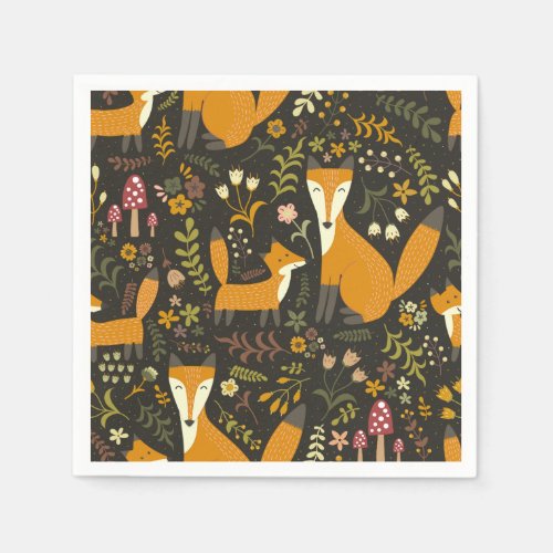Cute Woodland Fox Pattern Napkins