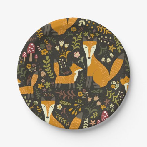 Cute Woodland Fox Pattern Paper Plates