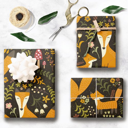 Cute Woodland Fox Pattern Wrapping Paper Sheets