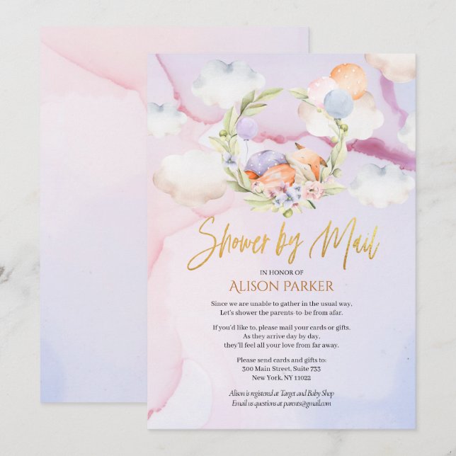 Cute Woodland Fox Pink Sky Baby Shower by Mail Invitation (Front/Back)