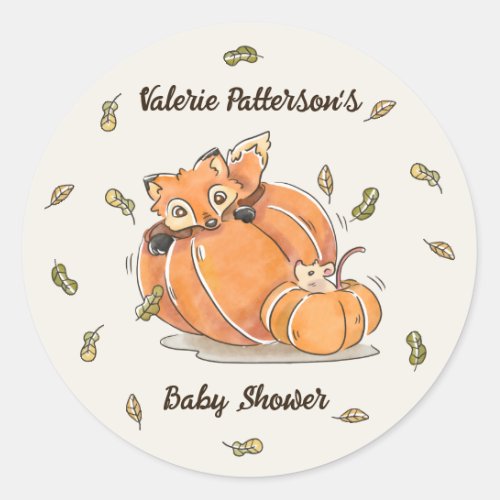 Cute Woodland Fox Pumpkin Autumn Baby Shower Classic Round Sticker