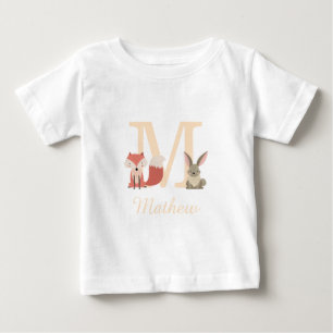 Cute Woodland Fox Rabbit Baby Monogram T-Shirt