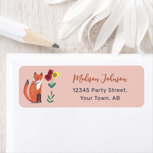 Cute Woodland Fox Return Address Label Pink (Insitu)