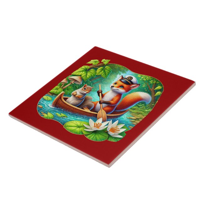 Cute woodland fox squirrel ceramic tile (Side)