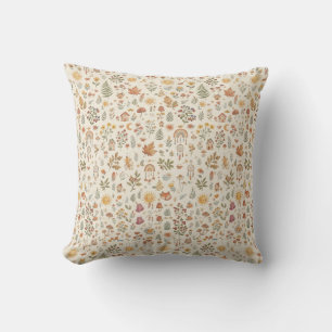 Cute Woodland Fox Sun Rainbow Seamless Pattern Throw Pillow