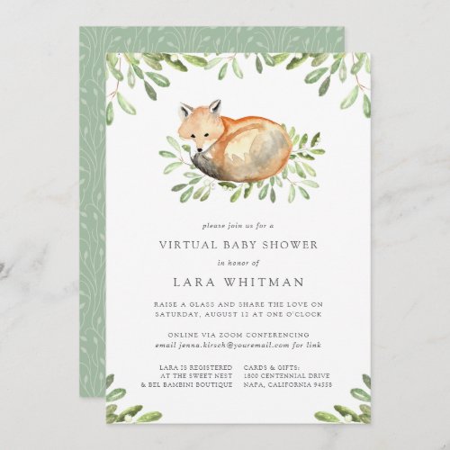 Cute Woodland Fox Virtual Baby Shower Invitation