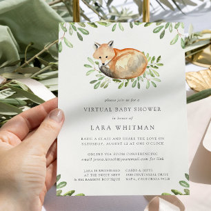 Cute Woodland Fox Virtual Baby Shower Invitation