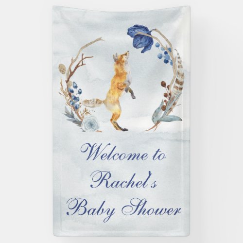 Cute Woodland Fox Watercolor Floral Baby Shower Banner