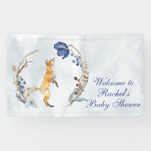 Cute Woodland Fox Watercolor Floral Baby Shower Banner