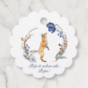 Cute Woodland Fox Watercolor Floral Baby Shower Favor Tags