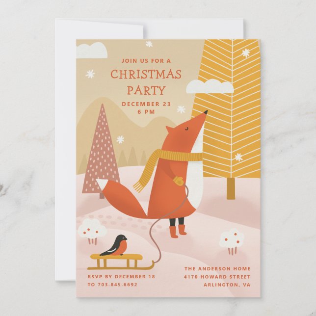 Cute Woodland Fox | Winter Forest Christmas Party Invitation (Front)