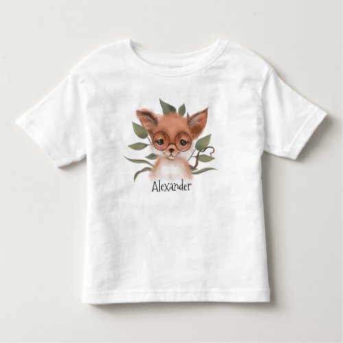 Cute Woodland Fox with Childs Name Toddler T_shirt