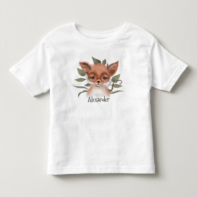 Cute Woodland Fox with Child's Name Toddler T-shirt (Front)