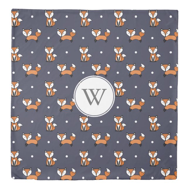 Cute Woodland Foxes and Polka Dots Personalized Duvet Cover (Front)