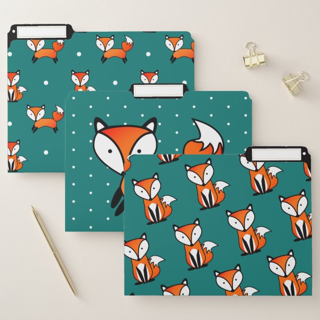 Cute Woodland Foxes & Teal File Folder (Set)