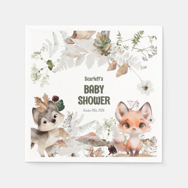 Cute Woodland Friends Baby Shower Napkins (Front)