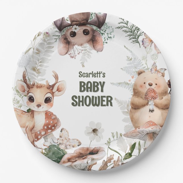 Cute Woodland Friends Baby Shower Paper Plates (Front)