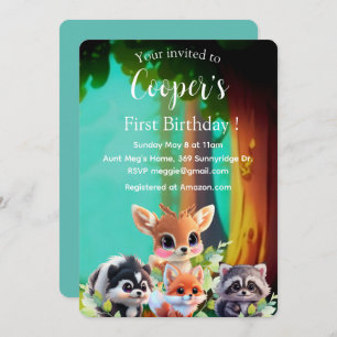 Cute Woodland friends fox skunk raccoon deer