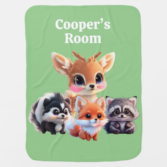 Cute Woodland friends fox skunk raccoon deer Baby Blanket (Front)