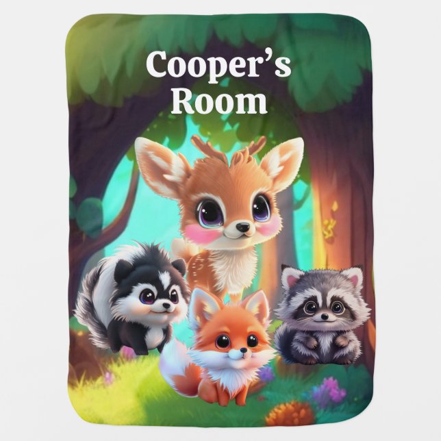 Cute Woodland friends fox skunk raccoon deer Baby Blanket (Front)