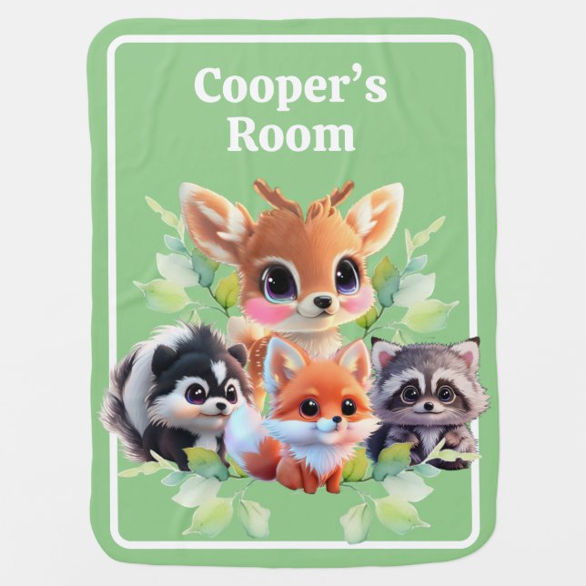 Cute Woodland friends fox skunk raccoon deer Baby Blanket (Front)