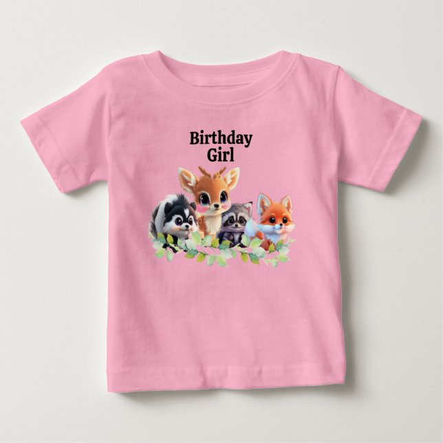 Cute Woodland friends fox skunk raccoon deer Baby T-Shirt (Front)