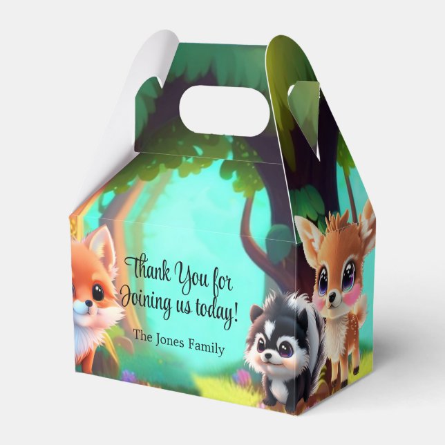 Cute Woodland friends fox skunk raccoon deer Favor Boxes (Front Side)
