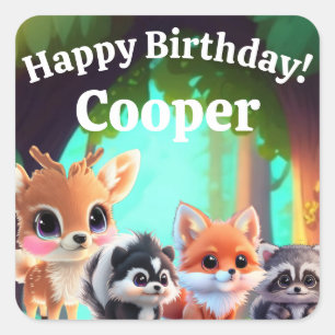 Cute Woodland friends fox skunk raccoon deer Square Sticker