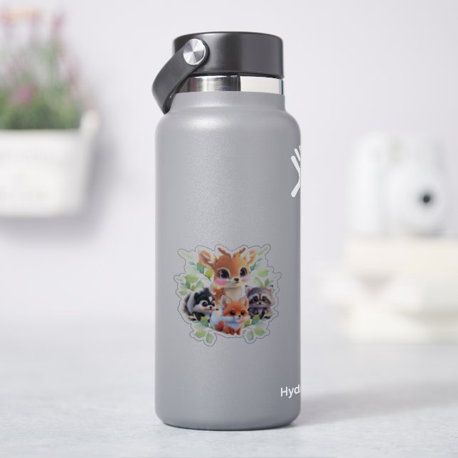 Cute Woodland friends fox skunk raccoon deer Sticker (HydroFlask)