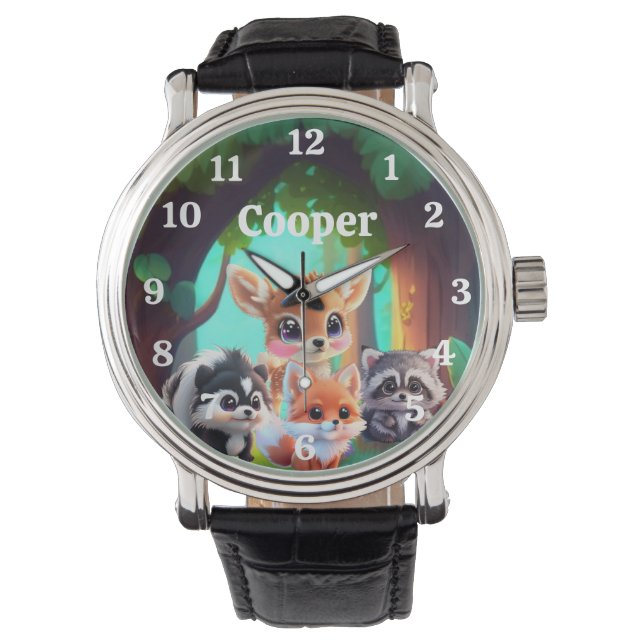 Cute Woodland friends fox skunk raccoon deer Watch (Front)