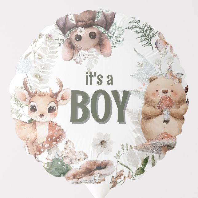 Cute Woodland Friends It's a Boy Baby Shower Balloon (Front)