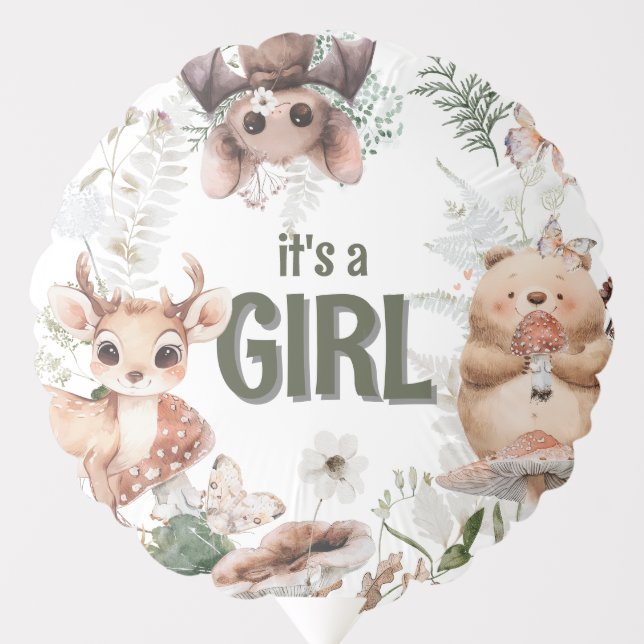 Cute Woodland Friends It's a Girl Baby Shower Balloon (Front)