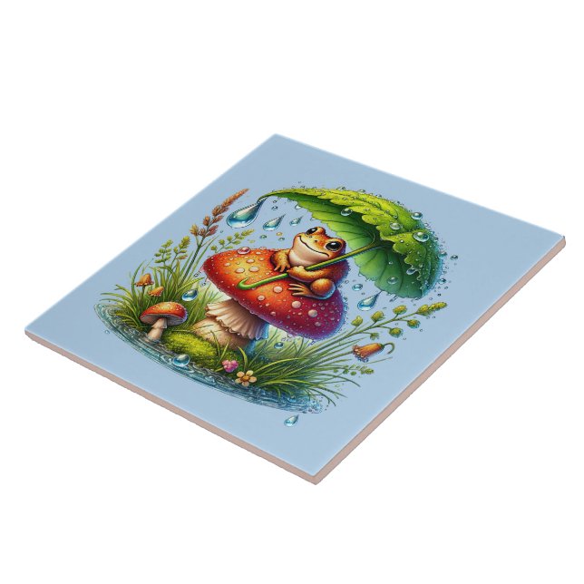 Cute woodland frog lovers ceramic tile (Side)