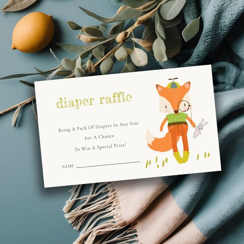 Cute Woodland Fun Fox Diaper Raffle Baby Shower Enclosure Card