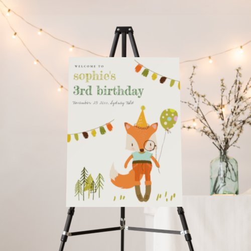 Cute Woodland Fun Party Fox Kids Birthday Welcome Foam Board